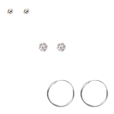 925 Sterling Silver Fireball Stud Earrings 3 Pack