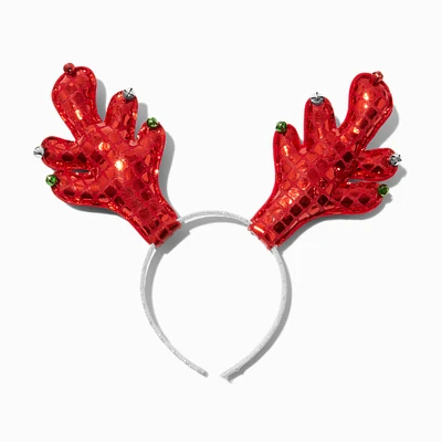 Sequin Plaid & Bells Antlers Headband