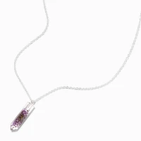 Silver Mystical Gem Purple Flowers Pendant Necklace