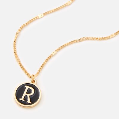 Gold Enamel Initial Pendant Necklace - Black, R