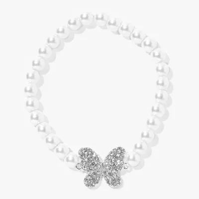 Butterfly Pavé Crystal Pearl Stretch Bracelet