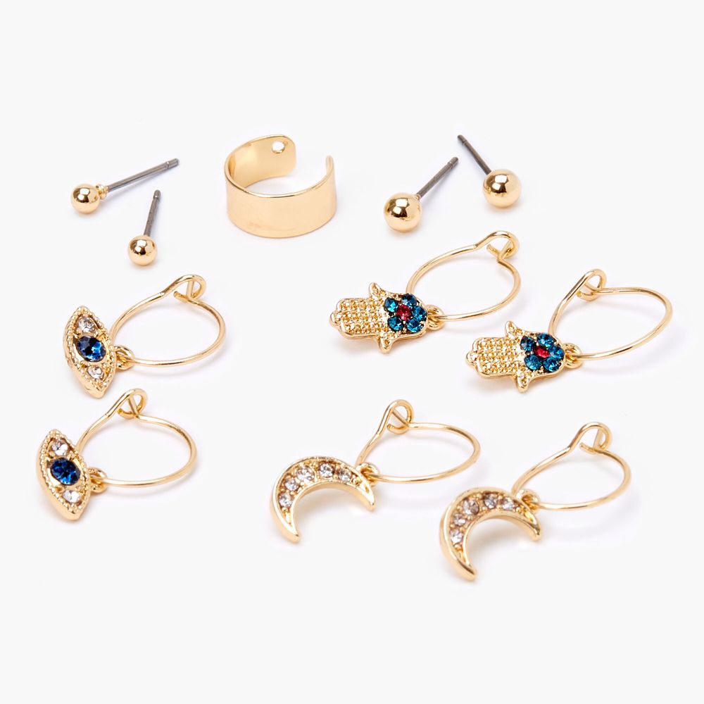 Gold Hamsa Hand Evil Eye Mixed Earrings - 6 Pack