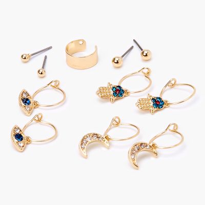 Gold Hamsa Hand Evil Eye Mixed Earrings - 6 Pack