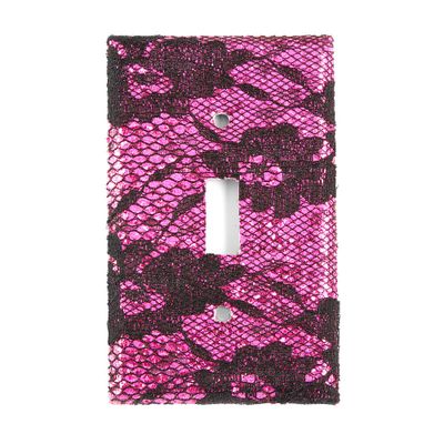 Fuchsia Glitter & Black Floral Lace Floral Lace Switch Plate Cover