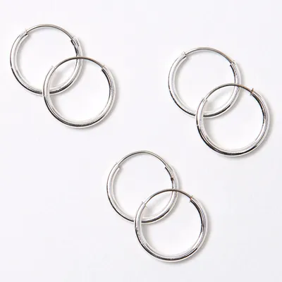 Silver 10MM Skinny Hoop Earrings - 3 Pack