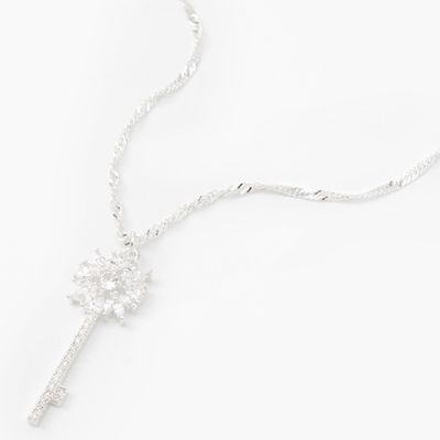 Silver Cubic Zirconia Key Pendant Necklace