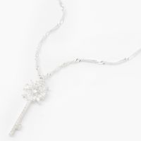 Silver Cubic Zirconia Key Pendant Necklace