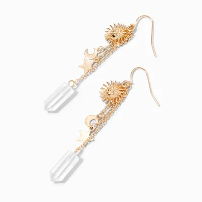 Gold 2.5" Celestial Mystical Gem Drop Earrings