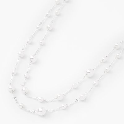 Silver Layered Pearl Multi Strand Necklace