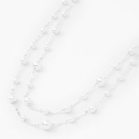 Silver Layered Pearl Multi Strand Necklace