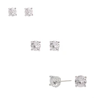 Silver Cubic Zirconia Round Stud Earrings - 4MM, 5MM, 6MM