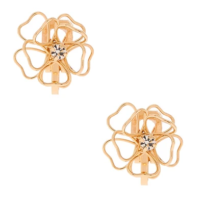 Gold Wired Flower Clip On Stud Earrings