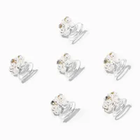 Silver Pearl & Rhinestone Cluster Hair Spinners - 6 Pack