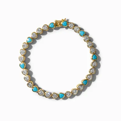 Icing Select 18k Gold Plated Turquoise Cubic Zirconia Heart Tennis Bracelet