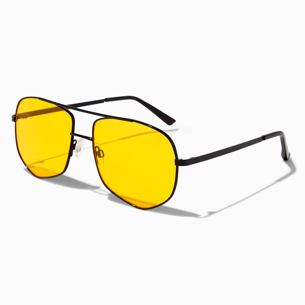 Yellow Lens Black Aviator Sunglasses | Icing US