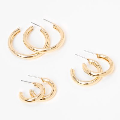 Gold Graduated Tube Hoop Earrings - 3 Pack