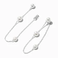 Silver 2" Pearl Front & Back Drop Earrings