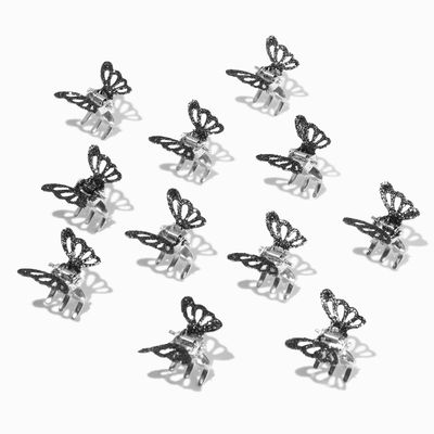 Glittery Black Butterfly Mini Hair Claws - 12 Pack