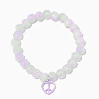 Purple Heart Peace Sign Stretch Beaded Bracelet