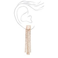 Rose Gold Square Rhinestone Linear Fringe 3" Drop Earrings