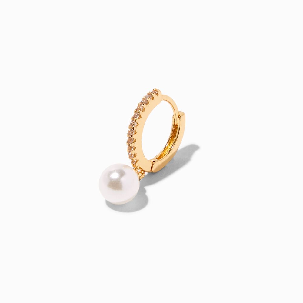 Gold 20G Crystal Faux Pearl Cartilage Clicker Earring