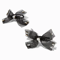 Black Crystal Embellished Sheer Bow Hair Ties - 2 Pack