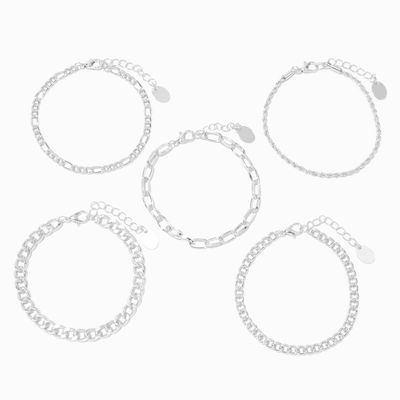 Silver Woven Chain Bracelet Set - 5 Pack