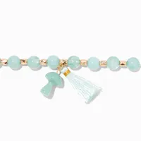 Mint Mushroom & Tassel Beaded Stretch Bracelet