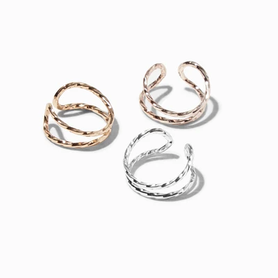 Mixed Metal Twisted Hammered Ear Cuff - 3 Pack