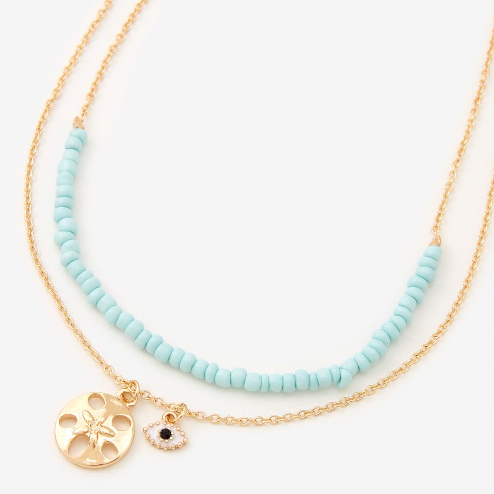 Gold Sand Dollar Ocean Multi Strand Necklace