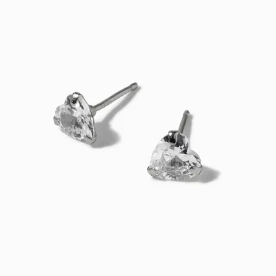 Icing Select Sterling Silver Platinum Heart Cubic Zirconia Stud Earrings