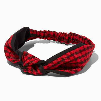 Black & Red Houndstooth Knotted Bow Headwrap