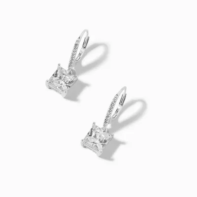 Square Cubic Zirconia Silver Huggie Hoop Earrings