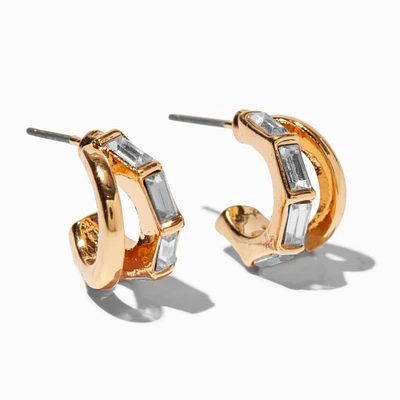 Baguette Crystal Gold-tone Triple Hoop Earrings