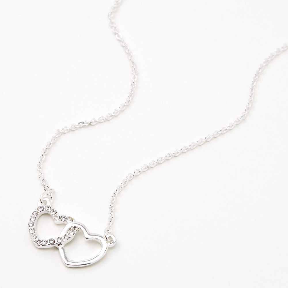 Silver Rhinestone Intertwined Hearts Pendant Necklace