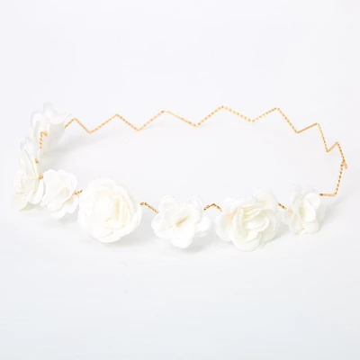 White Glitter Roses Flower Crown Headwrap