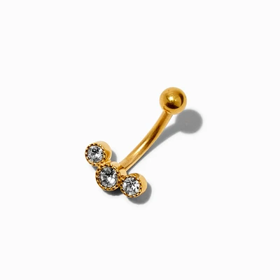 Triple Cubic Zirconia 14G Gold-tone Belly Ring