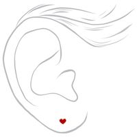 Gold Heart Stud Earrings - Red