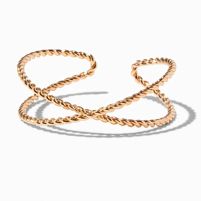 Gold-tone Twisted Rope X Cuff Bracelet