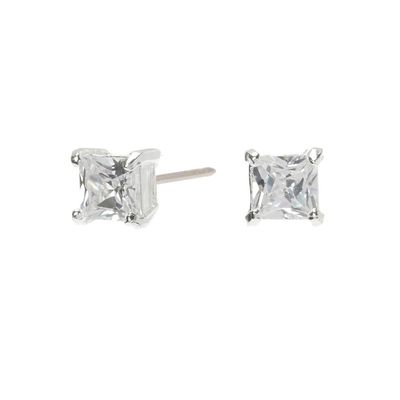 Sterling Silver Cubic Zirconia Square Stud Earrings - 4MM