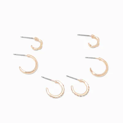 Gold Graduated Embellished Huggie Hoop Earring Stackables Set - 3 Pack