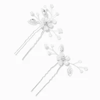 White Pearl Leaf Spray Hair Pins - 2 Pack