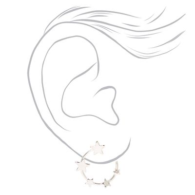 Star Studded Silver Hoop Earrings