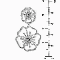 Crystal Double Flower Outline 3" Drop Earrings