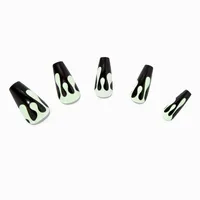 Black & Green Drip Squareletto Vegan Faux Nail Set - 24 Pack