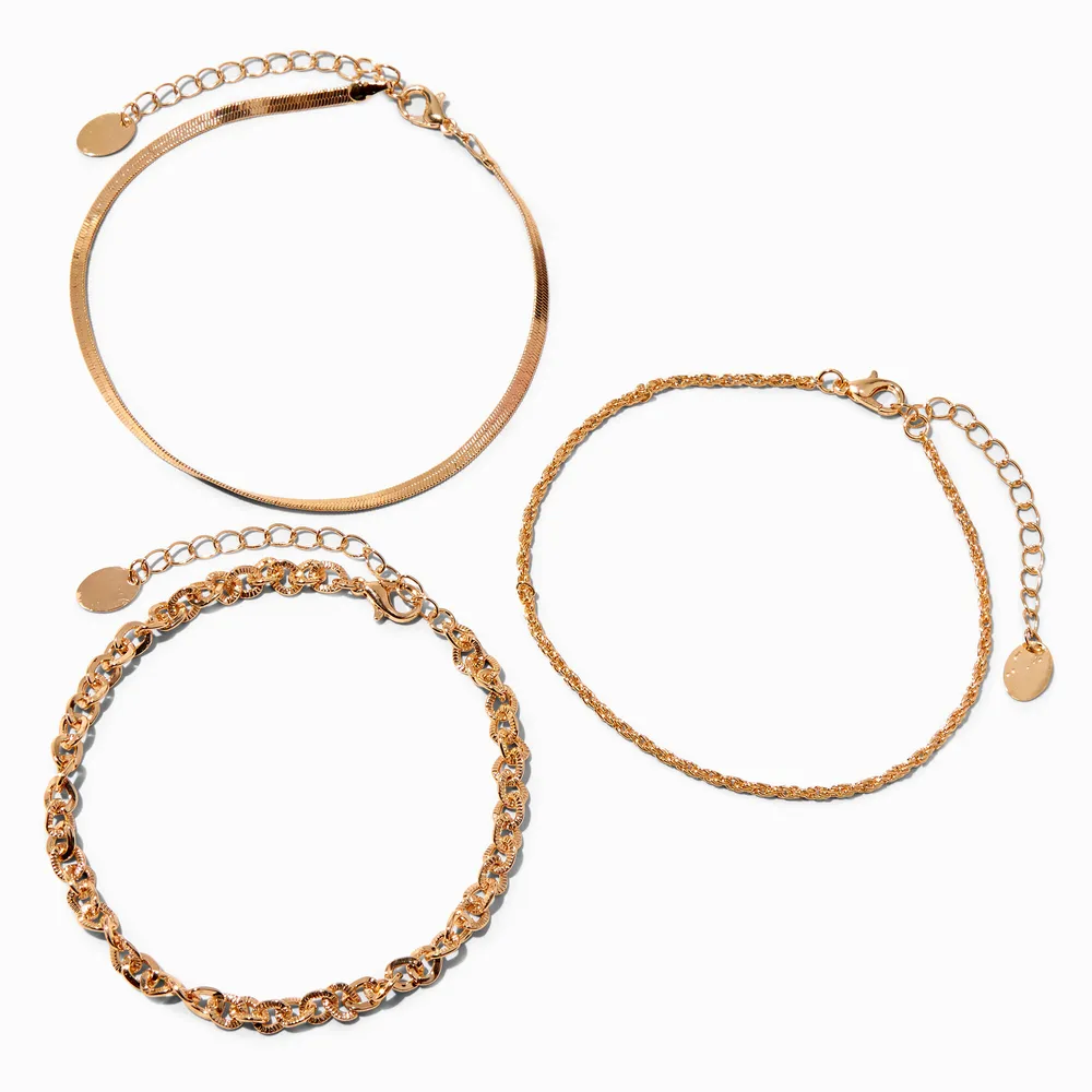 Gold Woven Chain Anklets - 3 Pack