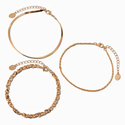Gold Woven Chain Anklets - 3 Pack