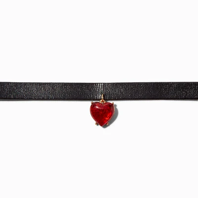 Red Heart Pendant Black Choker Necklace