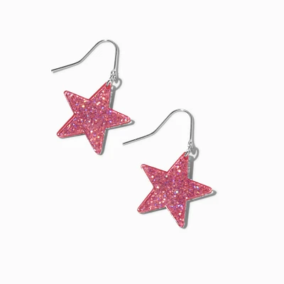 Pink Glitter Star 1" Drop Earrings