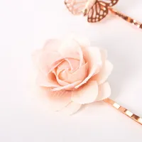 Rose Gold Butterfly Flower Hair Pins - Pink, 6 Pack